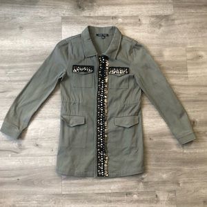 Sweet rain jacket women’s size small embellished military style green